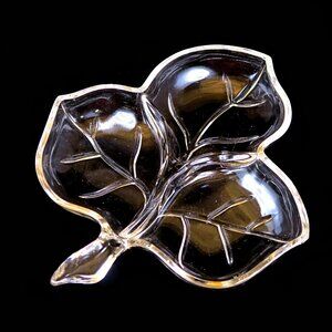 Hazel-Atlas Leaf Clear 8" 3-Part Relish Dish - Mid-Century Figural Glassware